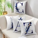 High Quality Blue and White Leaf designed Alphabetical Cushion Cover