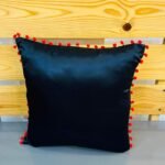 High Quality Black and Red Cushion Cover with Pom Pom Stitched Border
