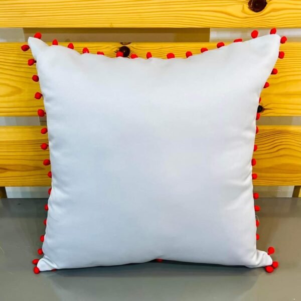 Red Pom Pom Designed Silvar Cushion Cover