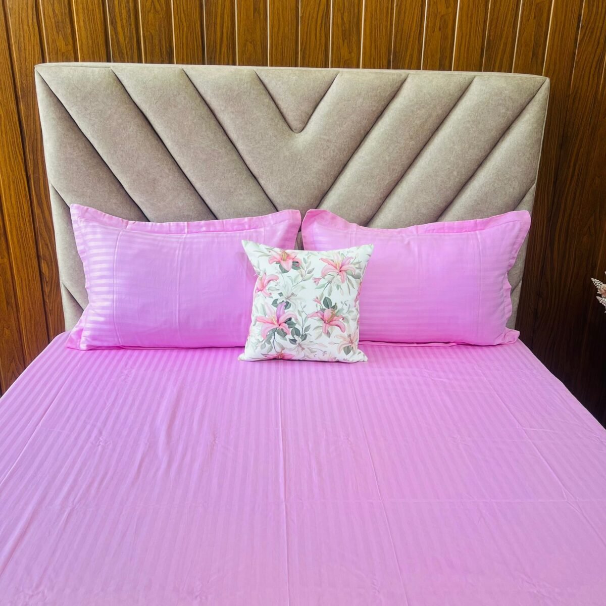 Egyptian Stripe Bed Sheet - Light Pink - Sri Lanka - Image 3
