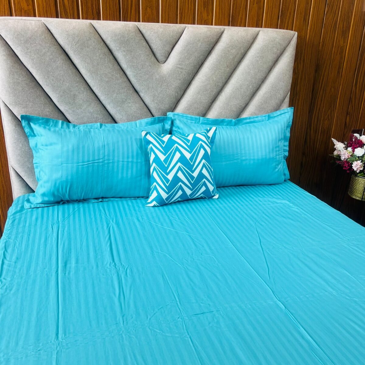 Egyptian Stripe Bed Sheet - Peacock Green - Sri Lanka
