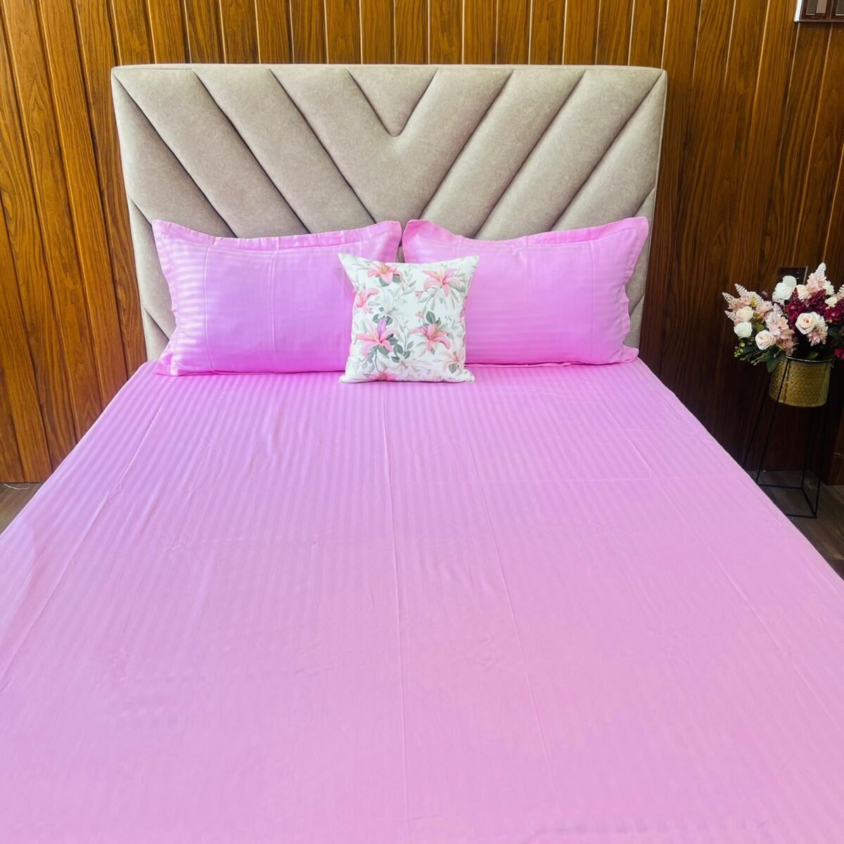 Egyptian Stripe Bed Sheet - Light Pink - Sri Lanka - Image 2