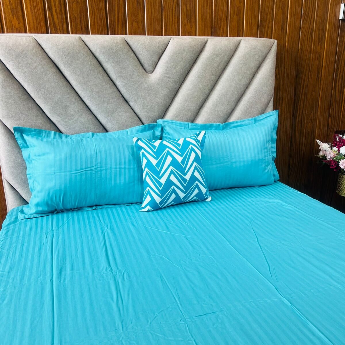 Egyptian Stripe Bed Sheet - Peacock Green - Sri Lanka - Image 4