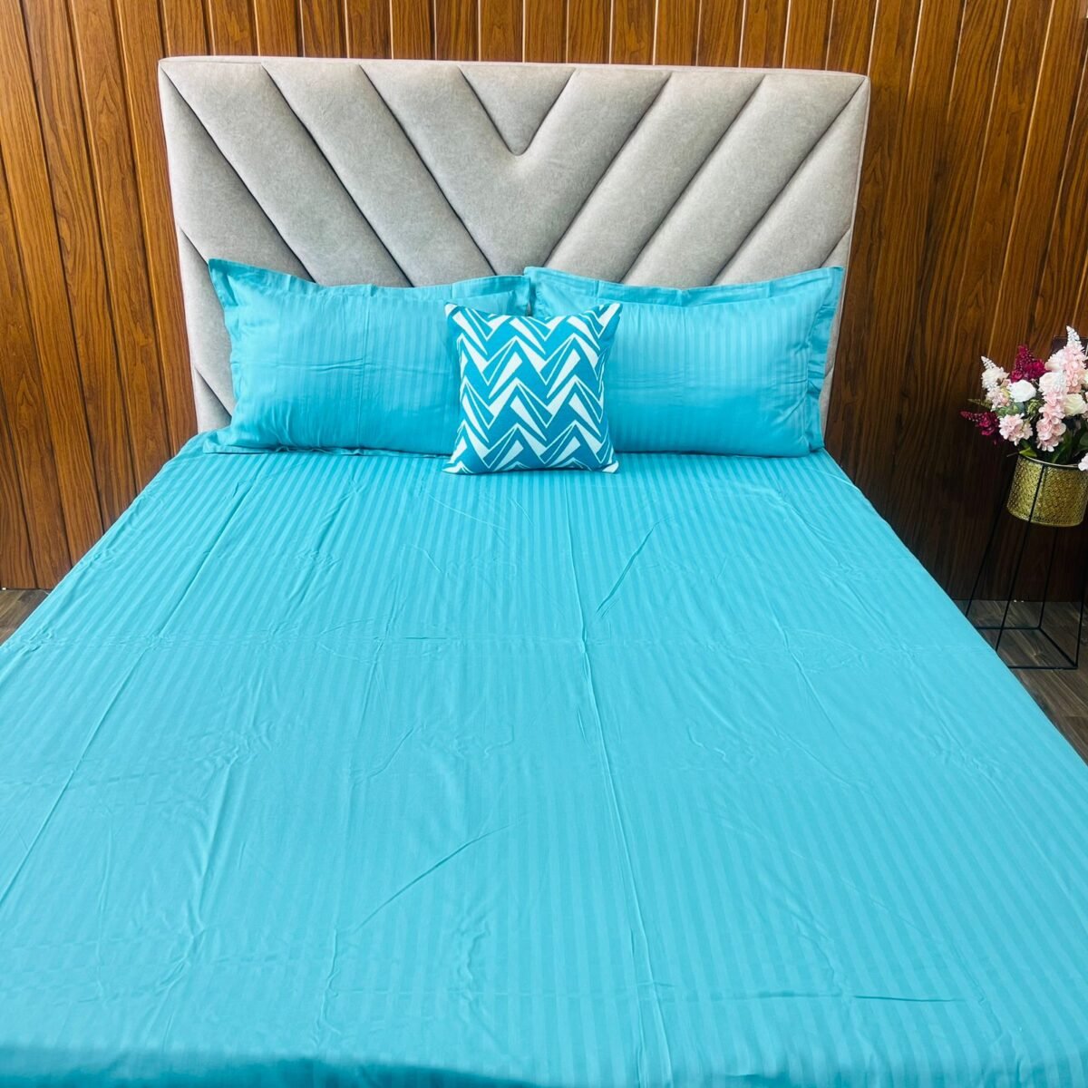 Egyptian Stripe Bed Sheet - Peacock Green - Sri Lanka - Image 3