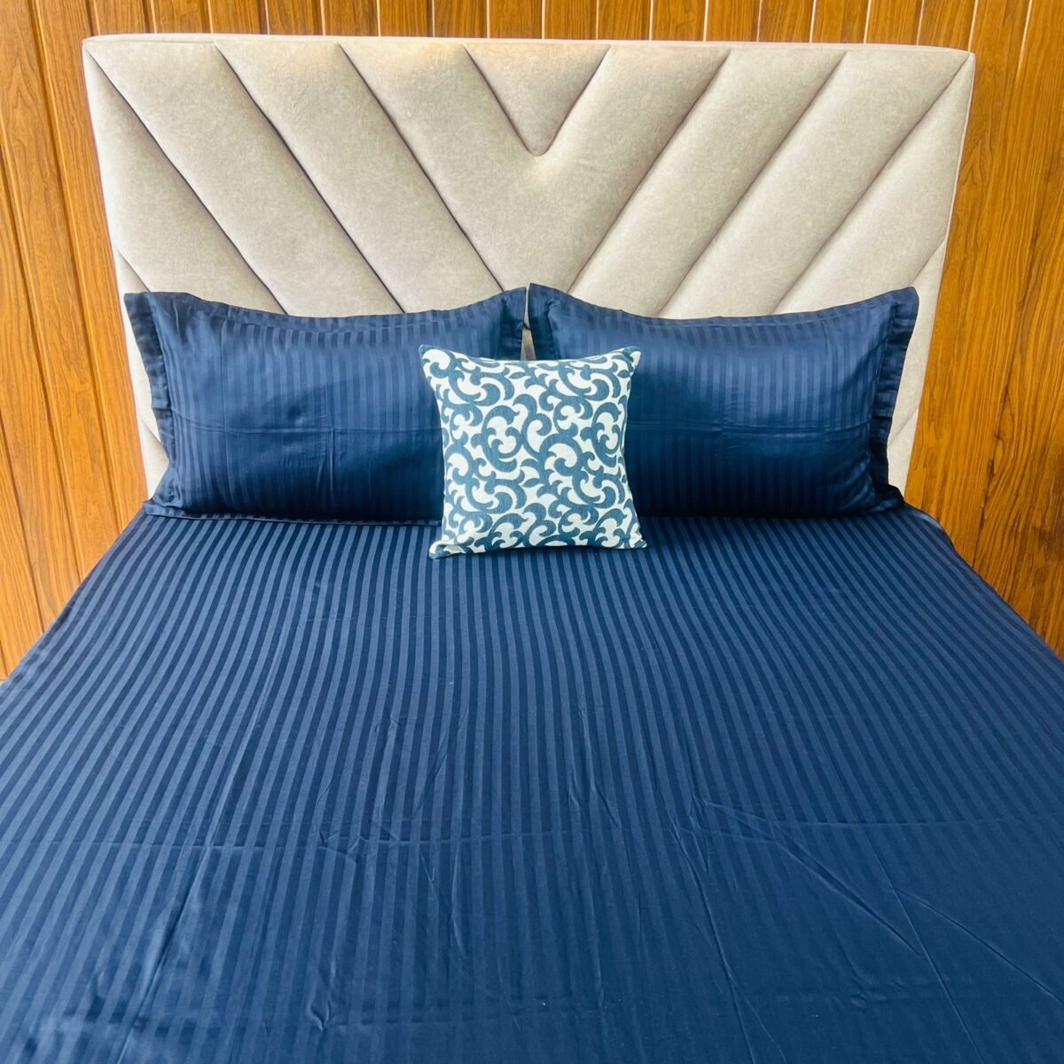 Egyptian Stripe Bed Sheet - Navy Blue - Sri Lanka