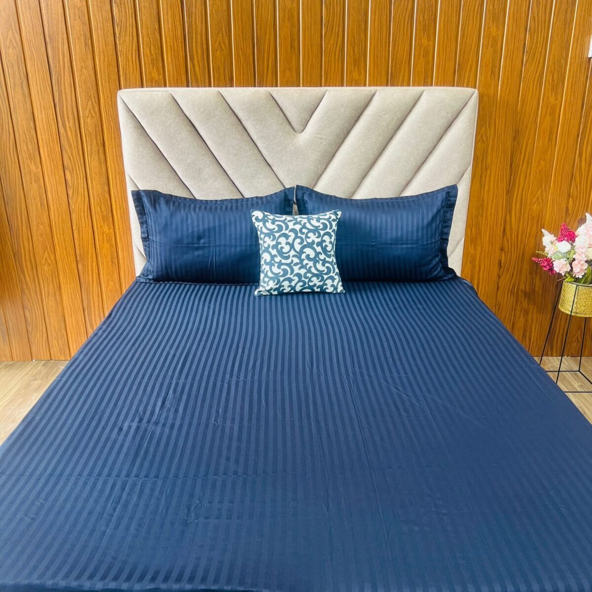 Egyptian Stripe Bed Sheet - Navy Blue - Sri Lanka - Image 3