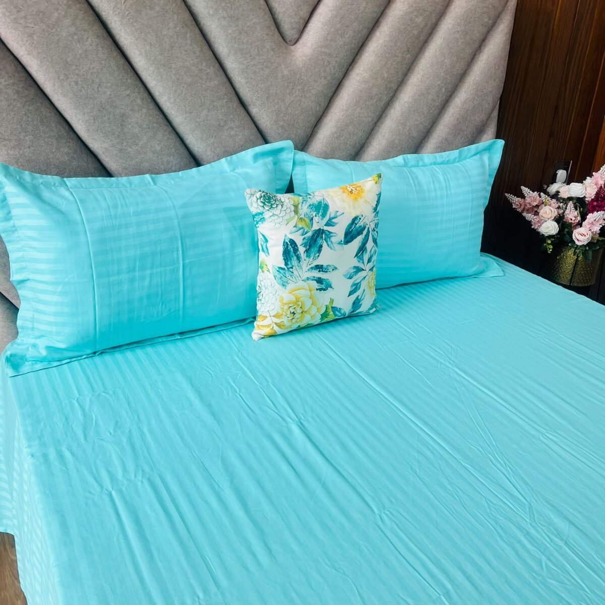 Egyptian Stripe Bed Sheet - Mint Green - Sri Lanka
