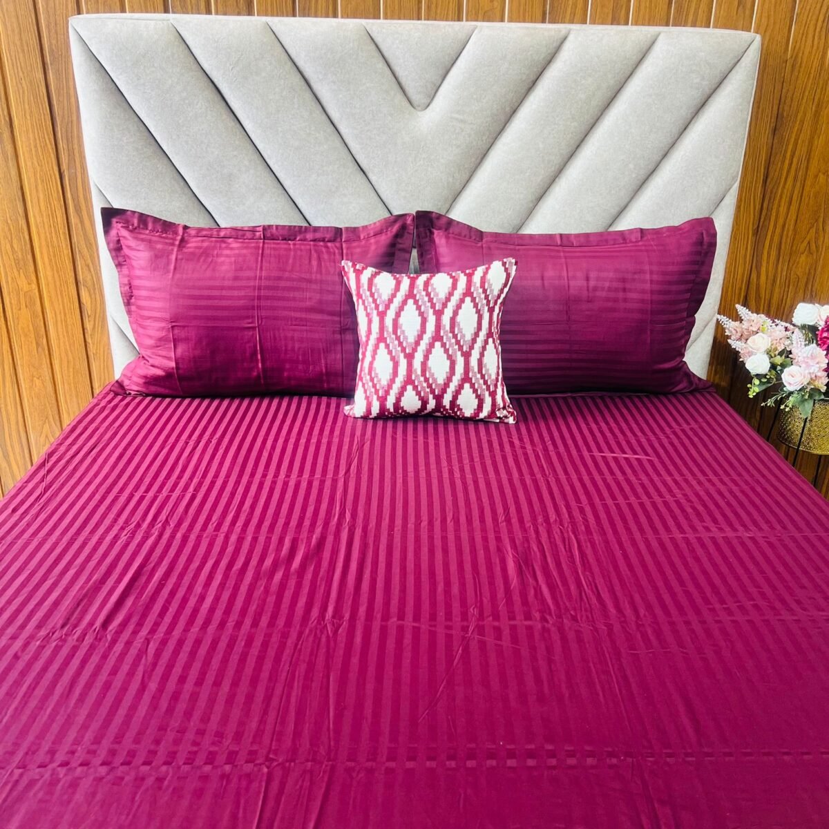 Egyptian Stripe Bed Sheet - Maroon - Sri Lanka - Image 3