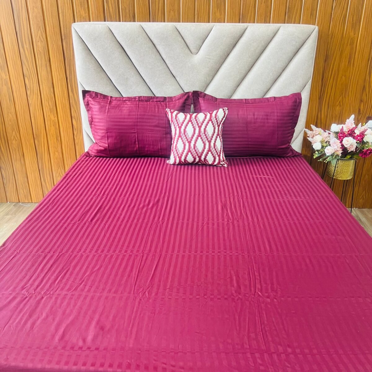 Egyptian Stripe Bed Sheet - Maroon - Sri Lanka - Image 2
