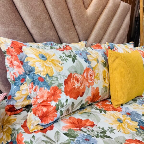 Cotton Bedsheet - PR Orange Floral - Sri Lanka