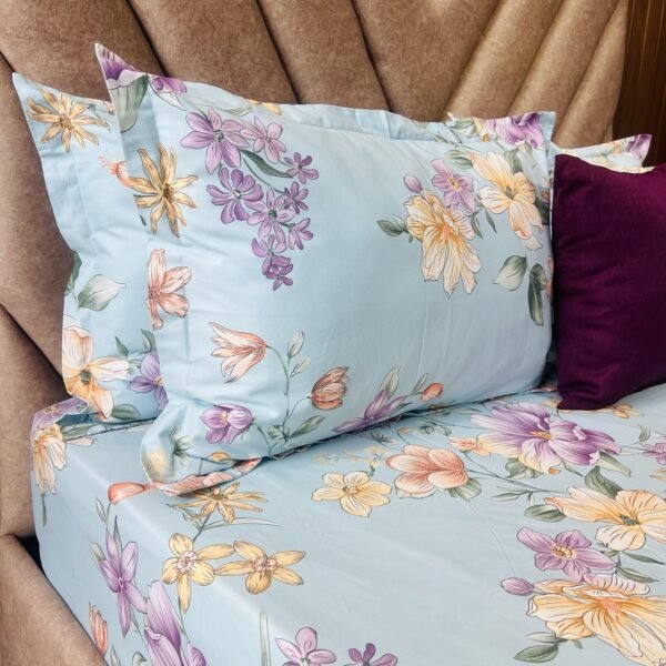 Cotton Bedsheet - PR Floral Blue - Sri Lanka