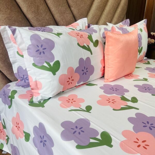 Cotton Bedsheet - PR Purple Floral - Sri Lanka