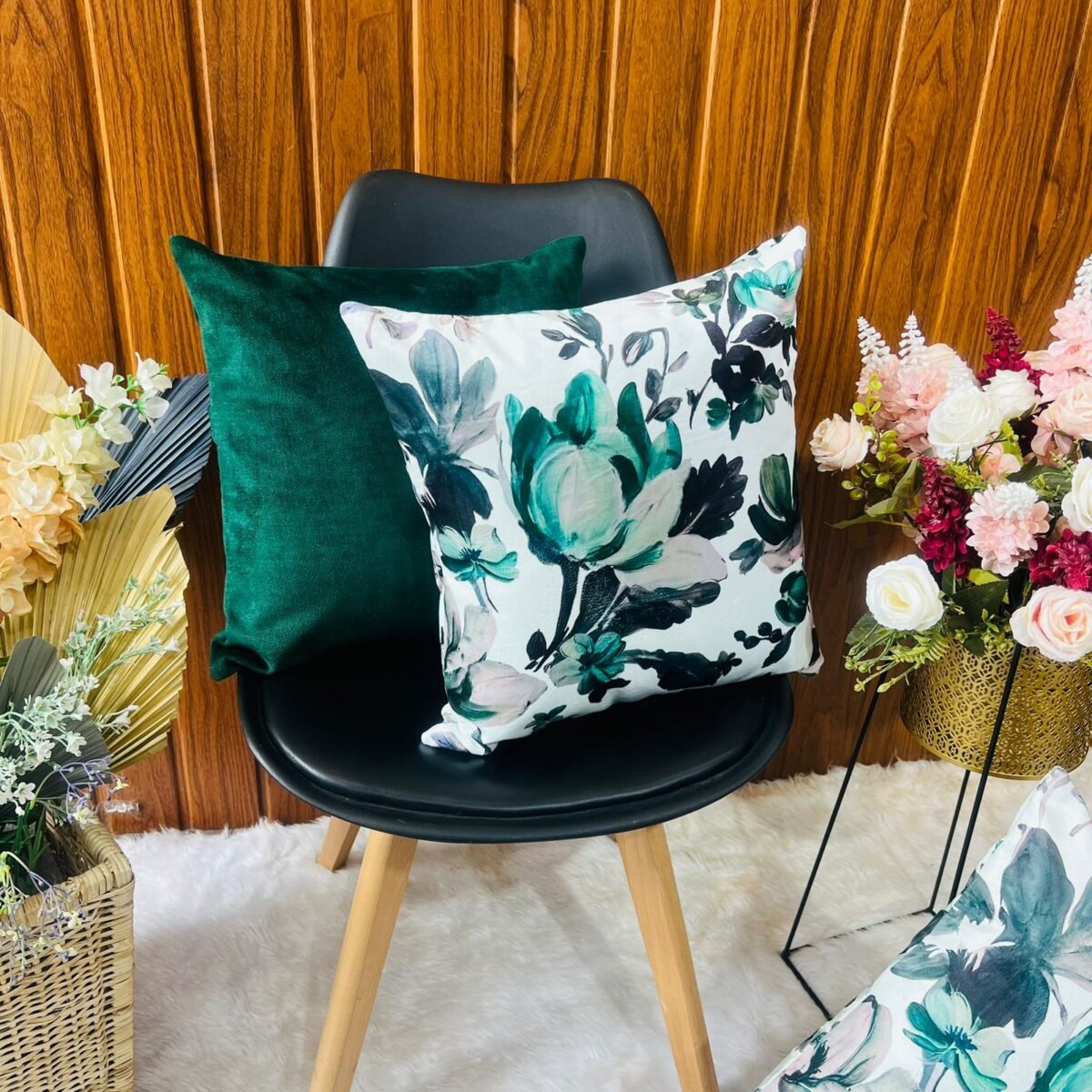 Printed Cushion Covers - Green Floral - Sri Lanka
