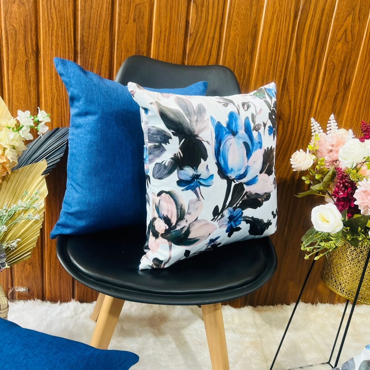 Printed Cushion Covers - Blue Floral - Sri Lanka