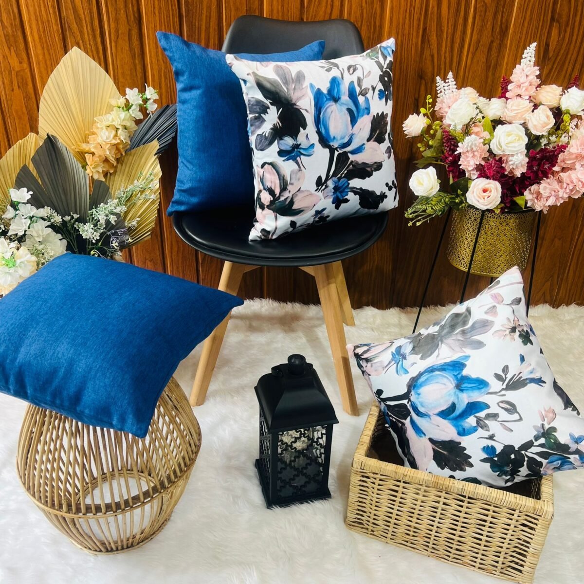 Printed Cushion Covers - Blue Floral - Sri Lanka - Image 2