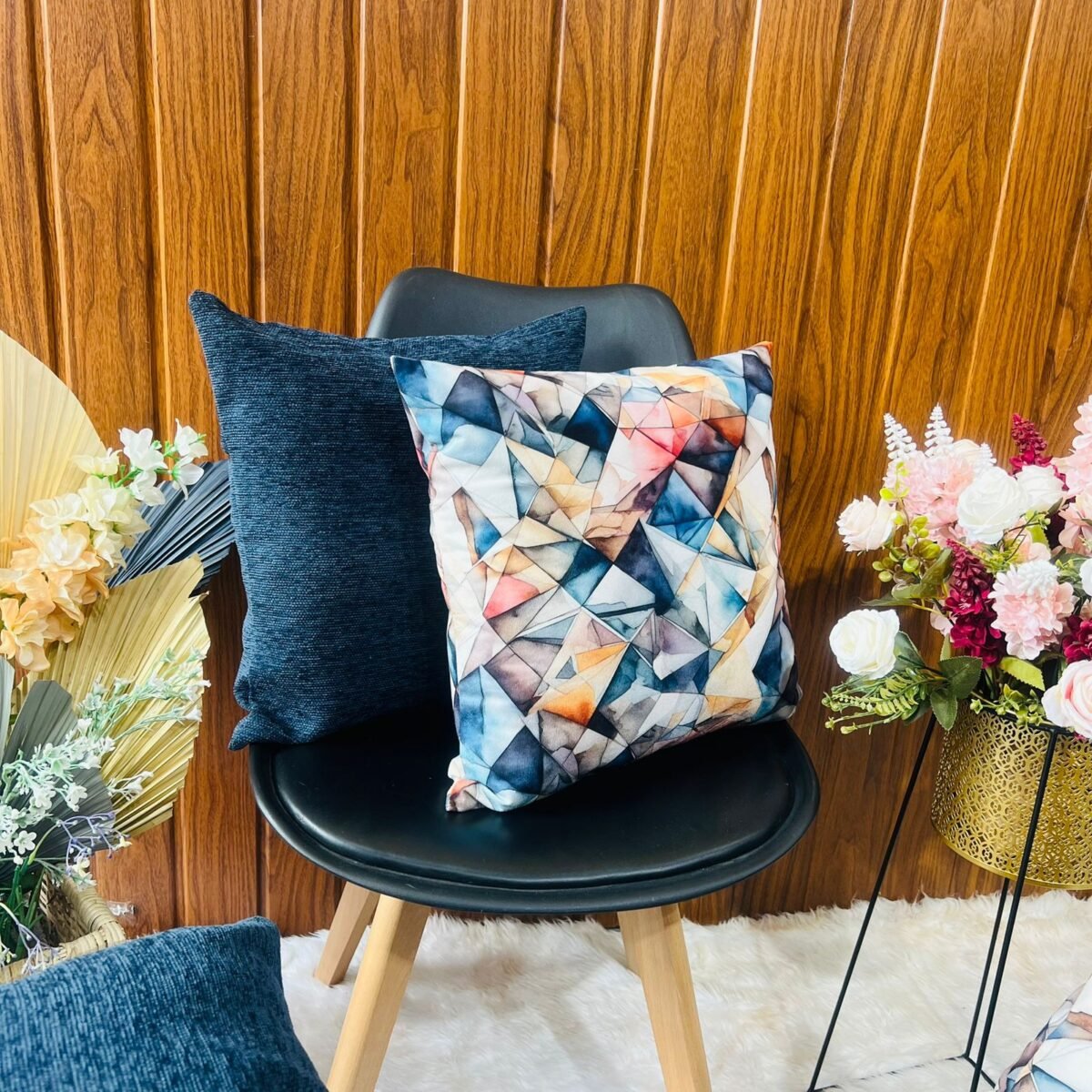 Printed Cushion Covers - Blue Triangle - Sri Lanka - Image 2