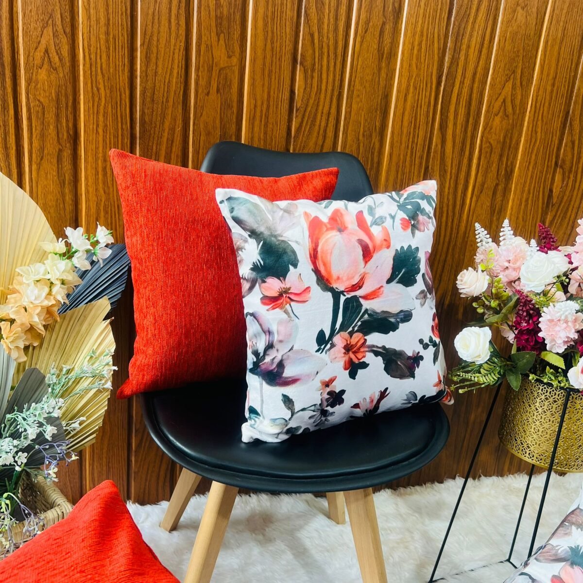Printed Cushion Covers - Odel Red Floral - Sri Lanka
