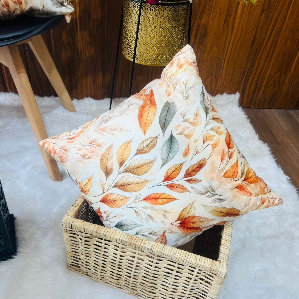 Printed Cushion Covers - Orange Brown Leaves - Sri Lanka
