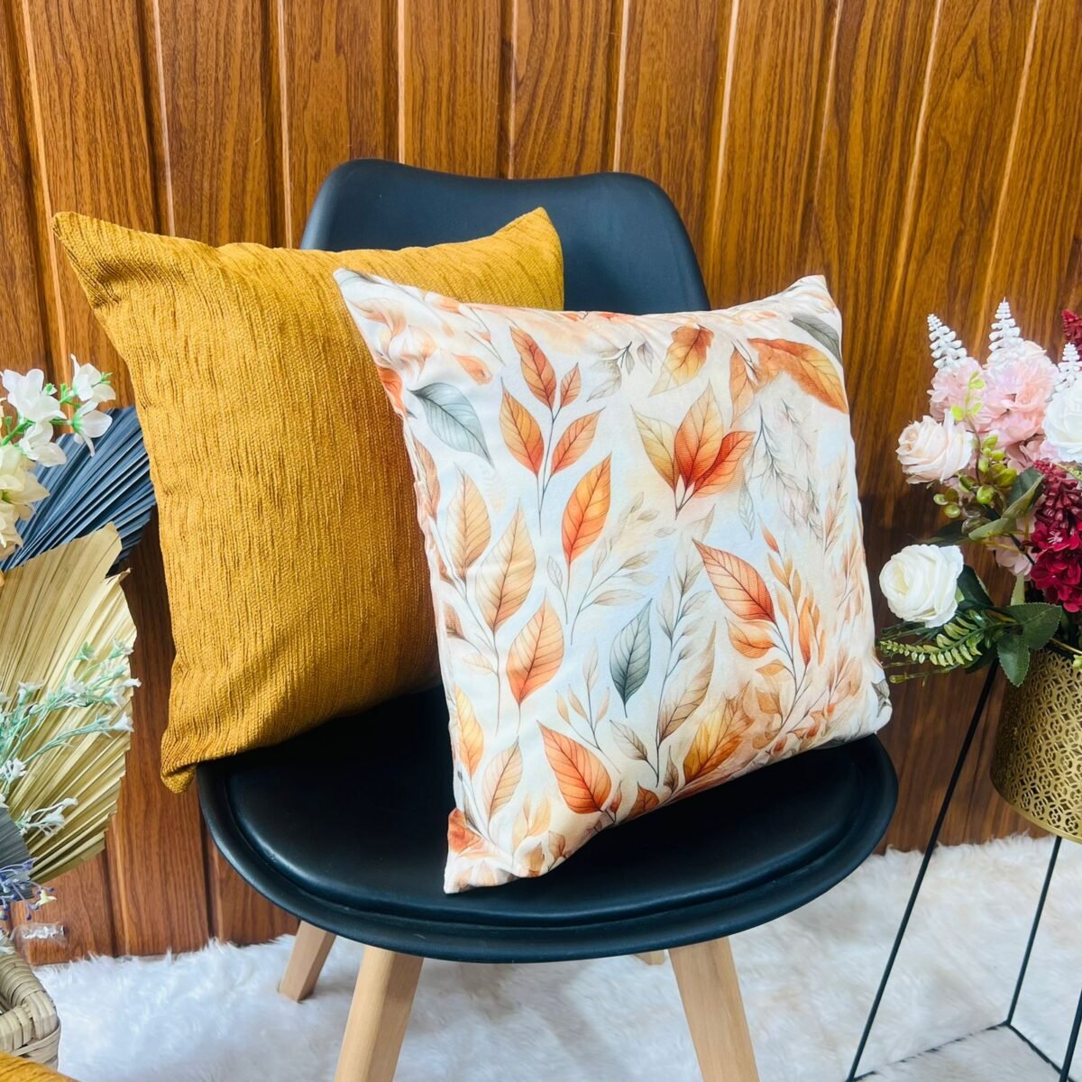 Printed Cushion Covers - Orange Brown Leaves - Sri Lanka - Image 2