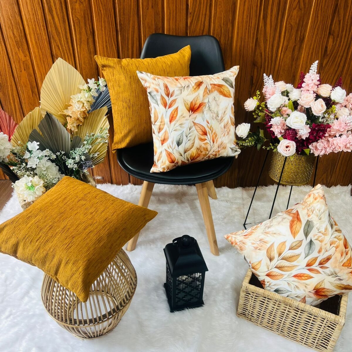 Printed Cushion Covers - Orange Brown Leaves - Sri Lanka - Image 3
