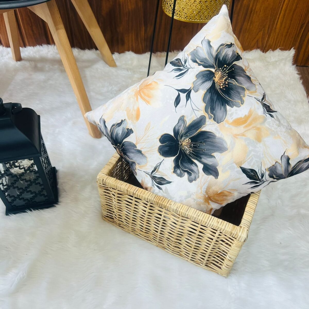 Printed Cushion Covers - Black Floral - Sri Lanka