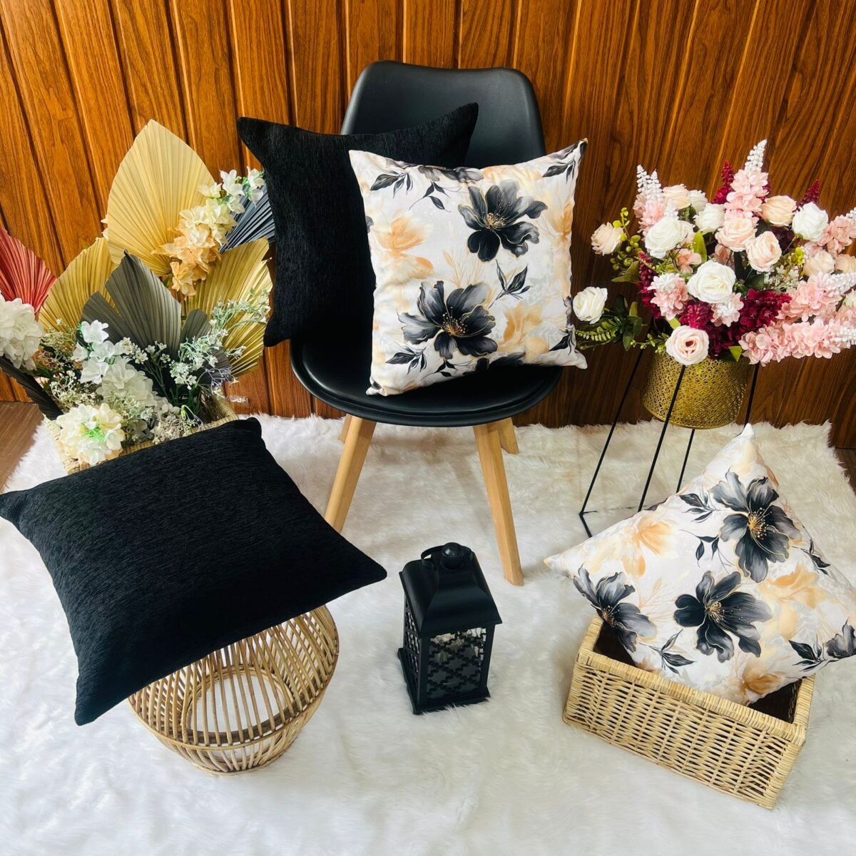 Printed Cushion Covers - Black Floral - Sri Lanka - Image 3