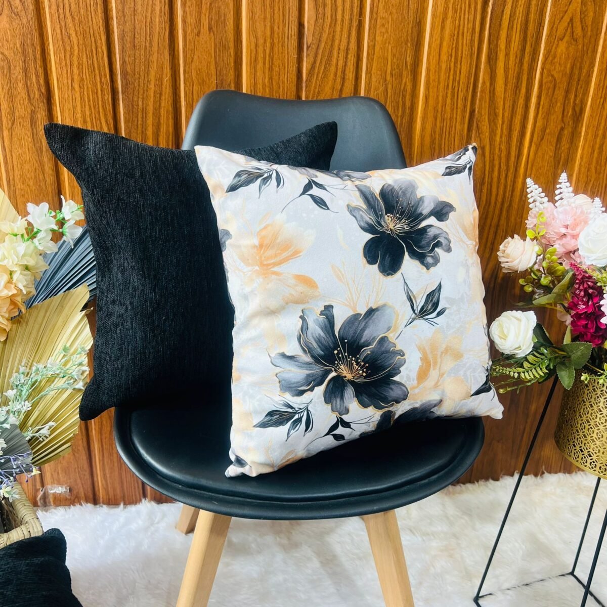 Printed Cushion Covers - Black Floral - Sri Lanka - Image 2