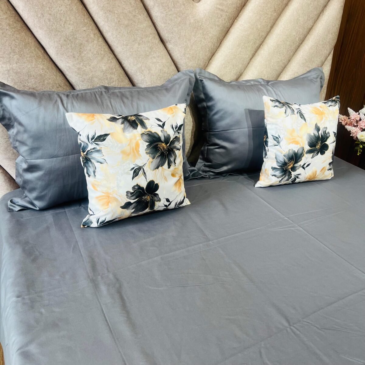 Cotton Plain Bedsheet – Charcoal Gray 300-PL58 – Sri Lanka - Image 2