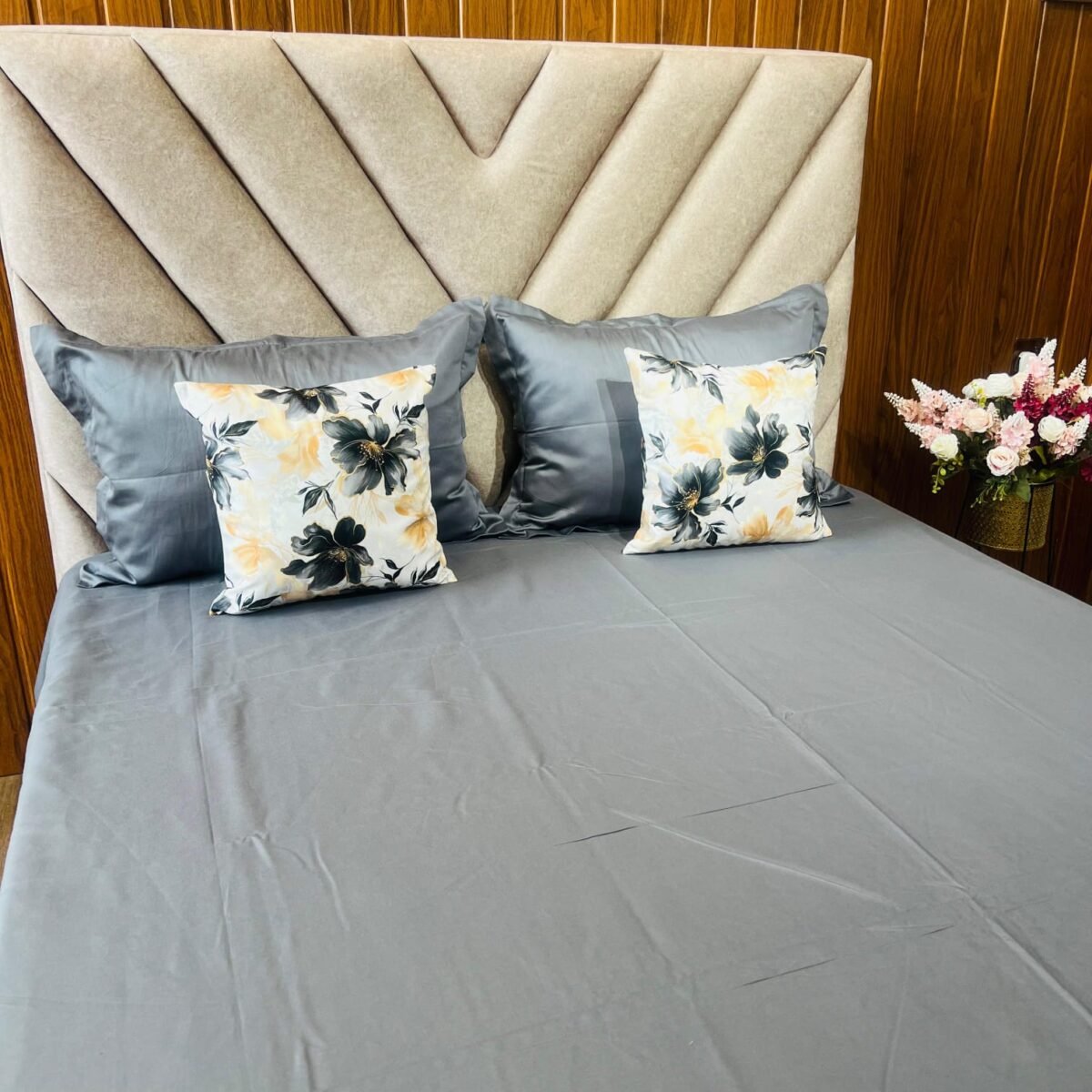 Cotton Plain Bedsheet – Charcoal Gray 300-PL58 – Sri Lanka - Image 3