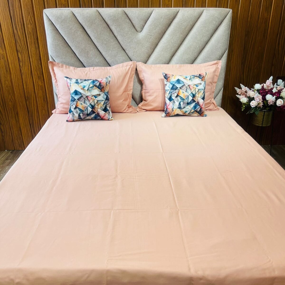 Cotton Plain Bedsheet - Salmon Peach 300-PL50 - Sri Lanka - Image 3