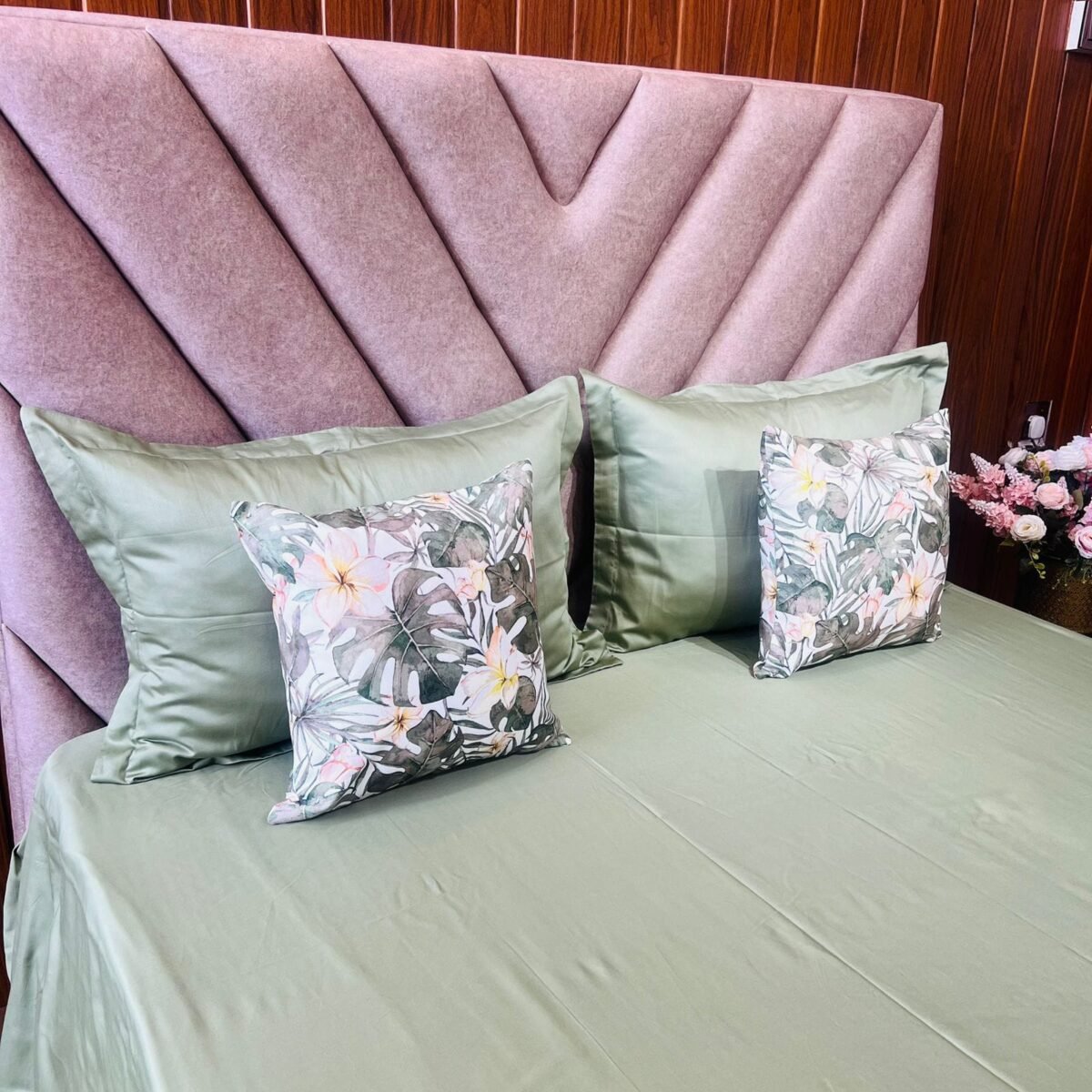 Cotton Plain Bedsheet – Sage Green 300-PL52 – Sri Lanka - Image 2
