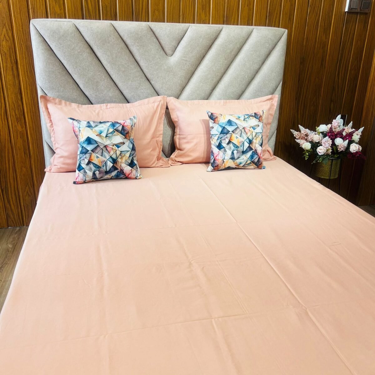 Cotton Plain Bedsheet - Salmon Peach 300-PL50 - Sri Lanka - Image 2