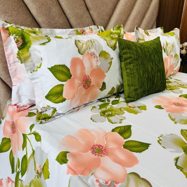 Cotton Bedsheet - PR Green Floral - Sri Lanka