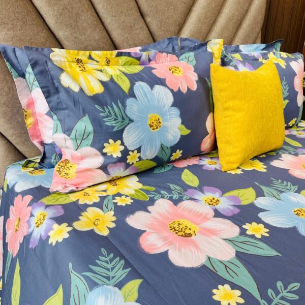 Cotton Bedsheet - PR Blue Floral - Sri Lanka