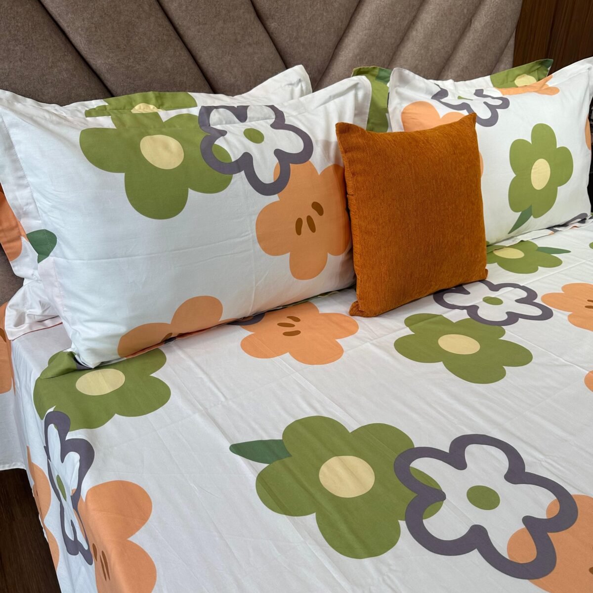 Cotton Bedsheet - PR Green Floral - Sri Lanka