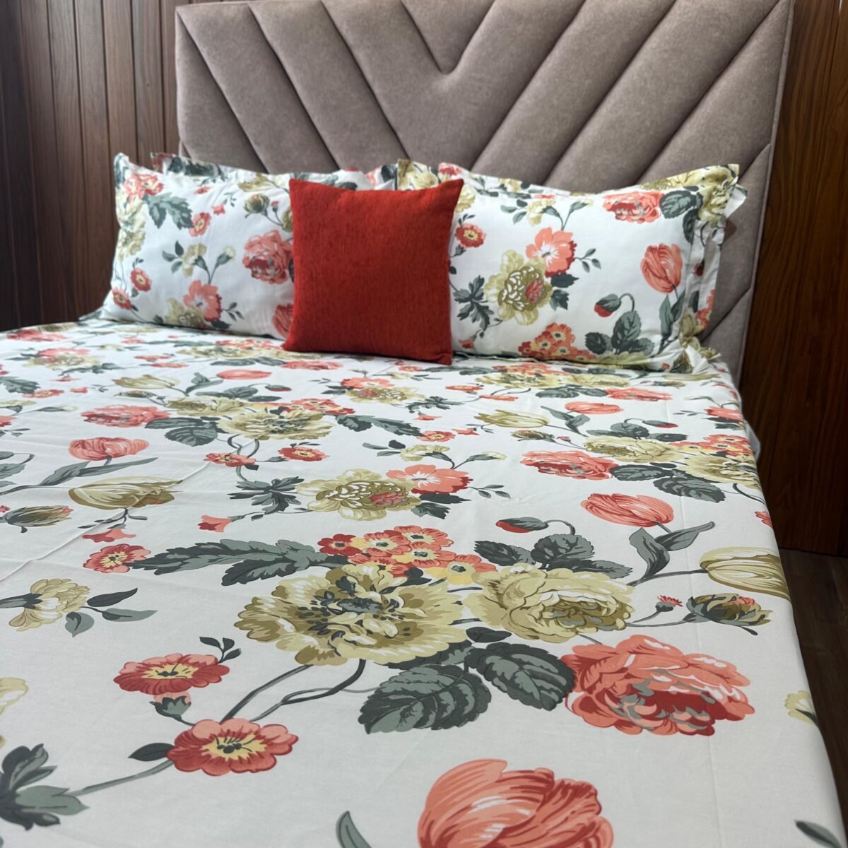 Cotton Bedsheet - PR White Peach Rose - Sri Lanka - Image 2