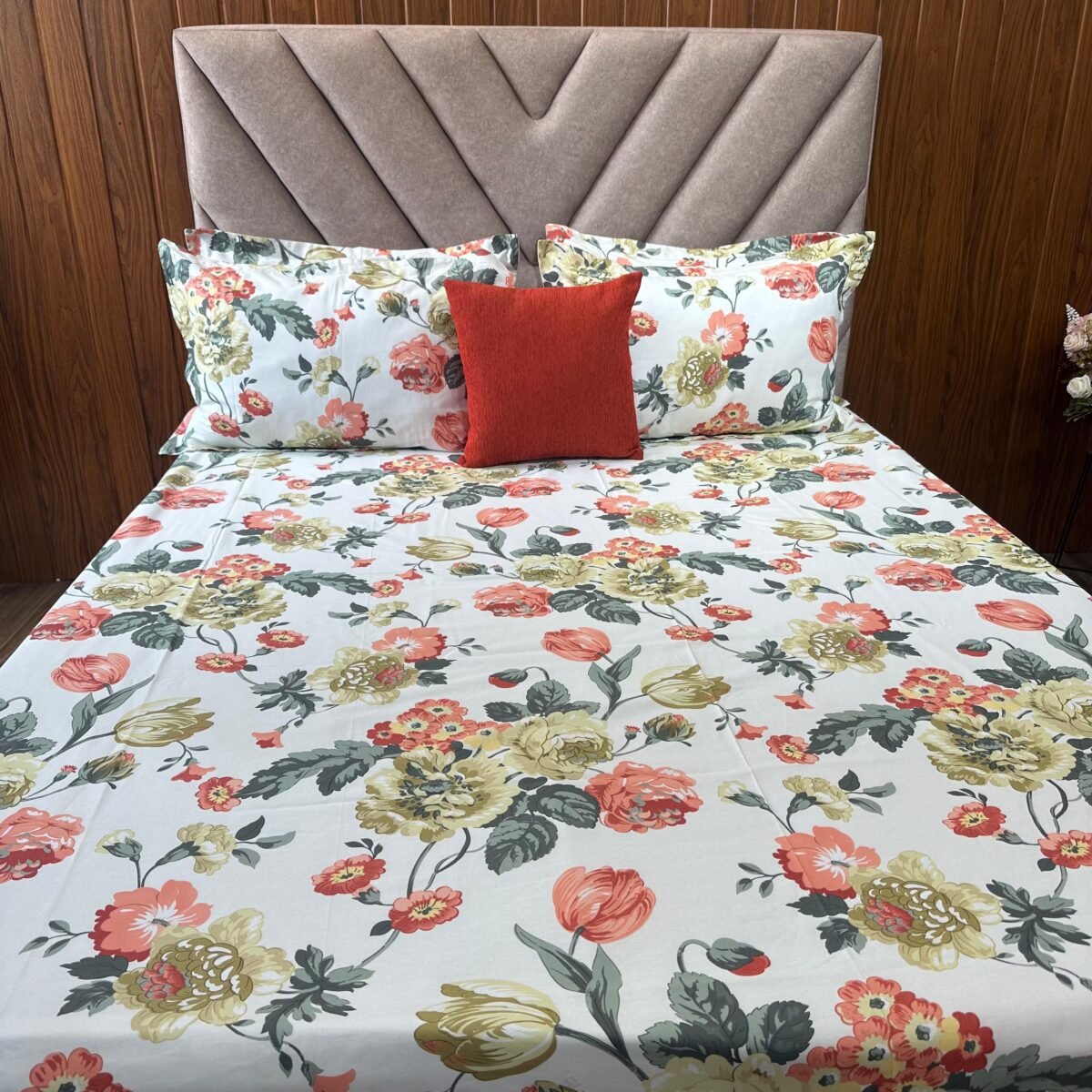 Cotton Bedsheet - PR White Peach Rose - Sri Lanka - Image 4