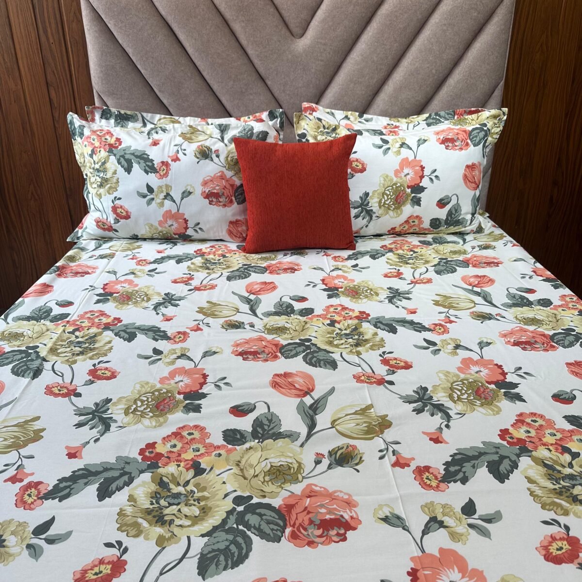 Cotton Bedsheet - PR White Peach Rose - Sri Lanka - Image 3