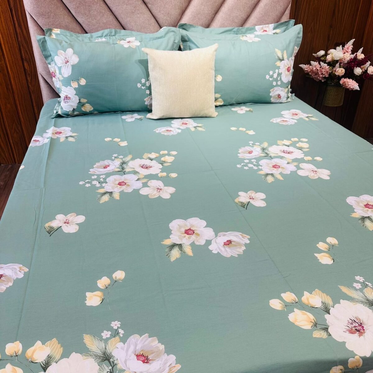 Cotton Bedsheet - PR Green Floral - Sri Lanka - Image 4