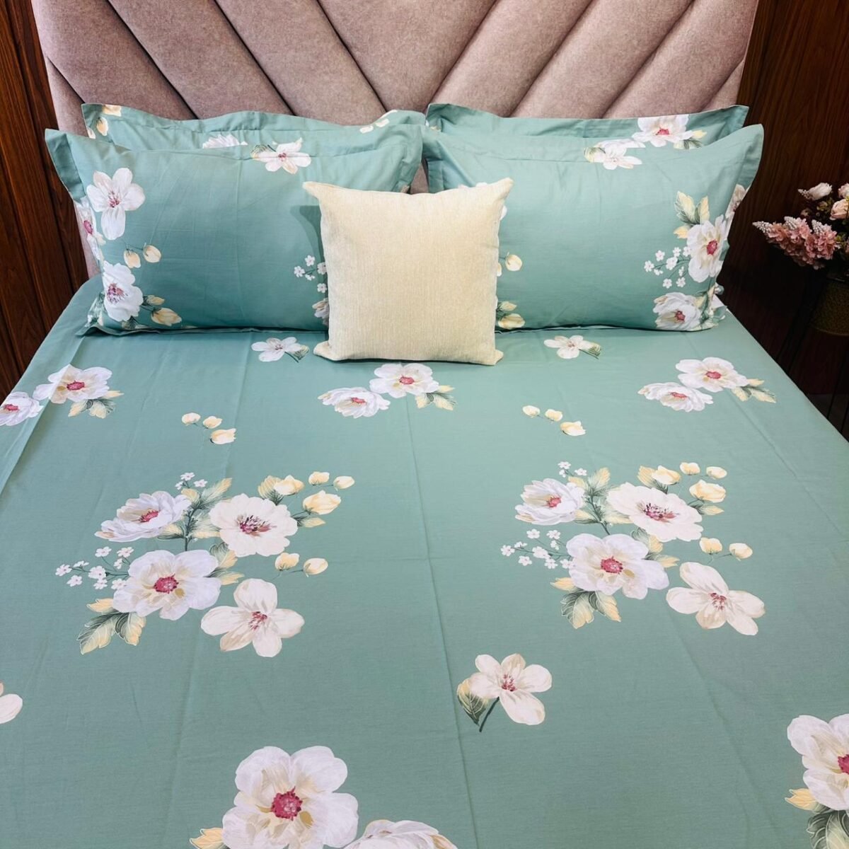 Cotton Bedsheet - PR Green Floral - Sri Lanka - Image 3