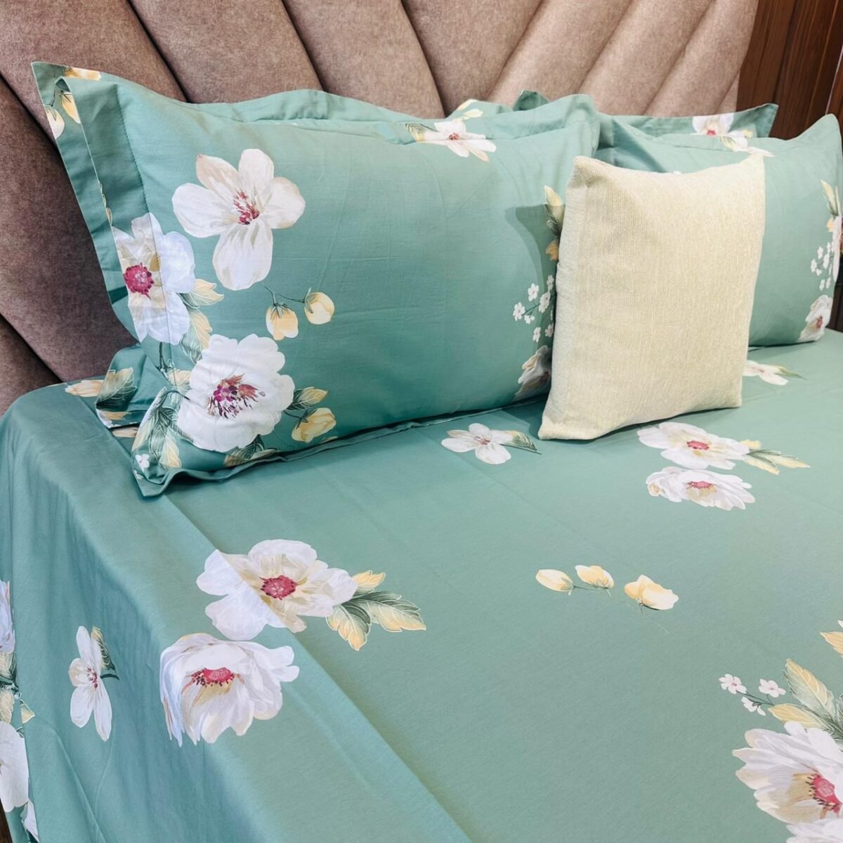 Cotton Bedsheet - PR Green Floral - Sri Lanka