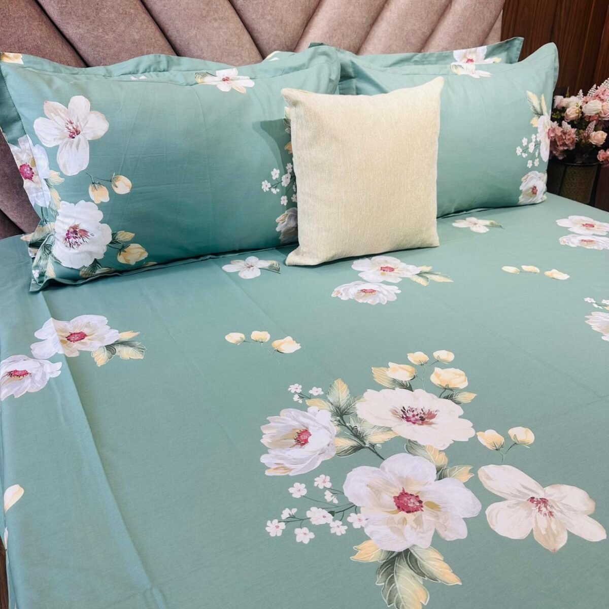 Cotton Bedsheet - PR Green Floral - Sri Lanka - Image 2