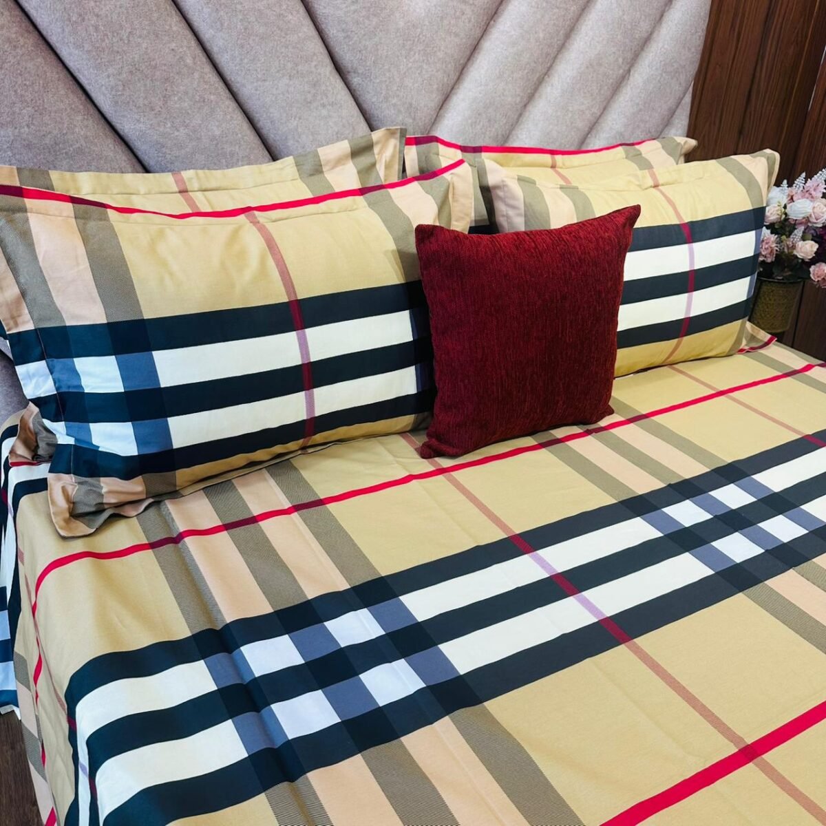 Cotton Bedsheet - PR Burberry Style - Sri Lanka