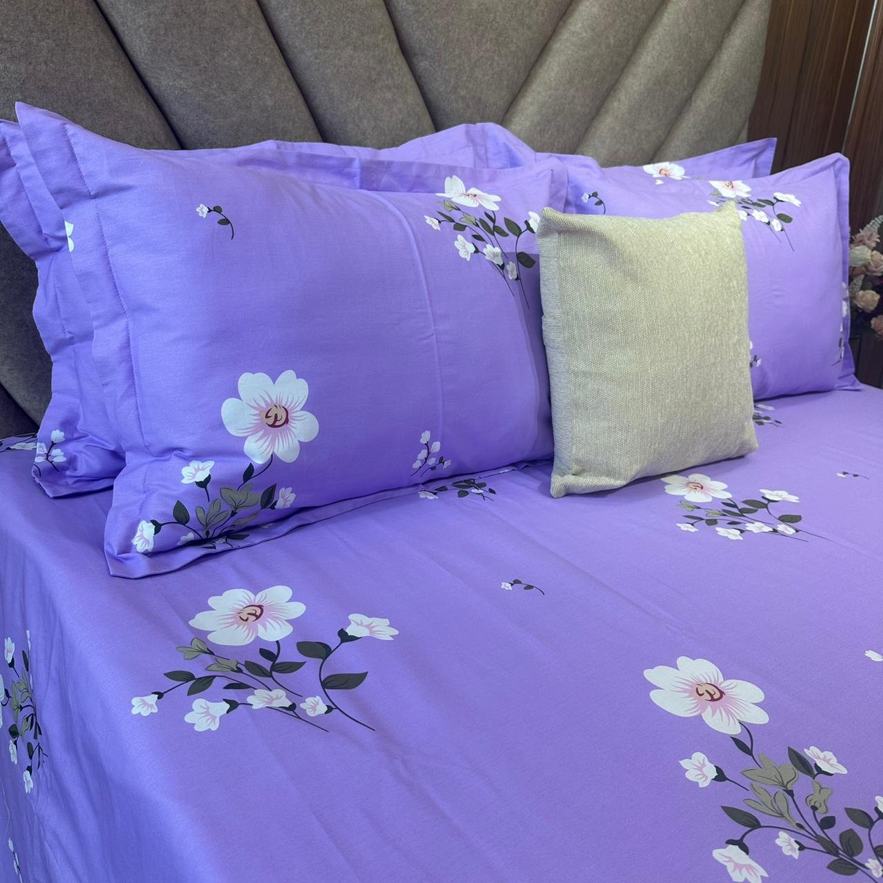 Cotton Bedsheet - PR Purple Floral - Sri Lanka