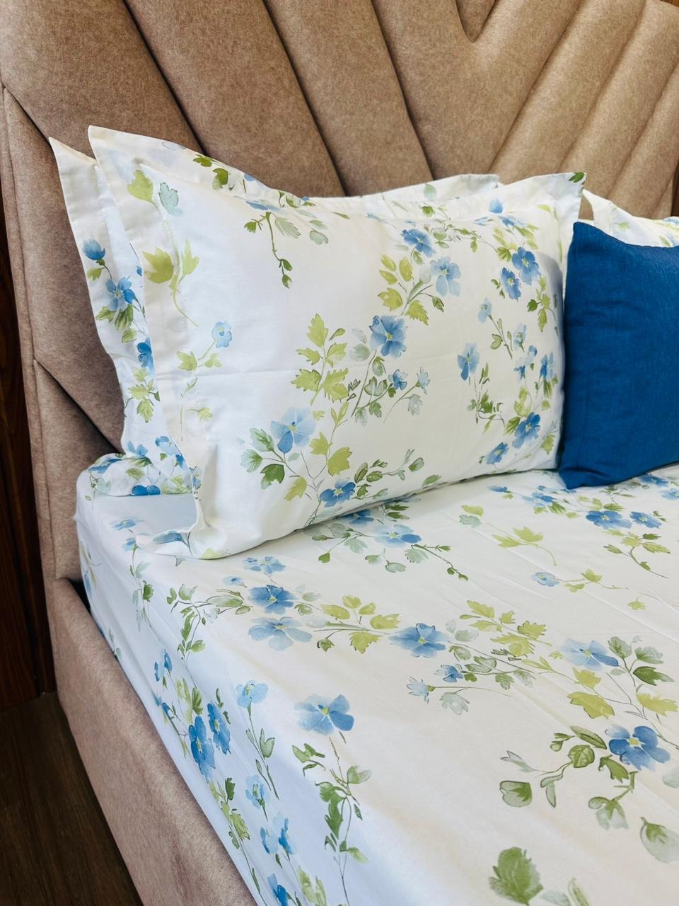 Cotton Bedsheet - PR Blue Flower - Sri Lanka