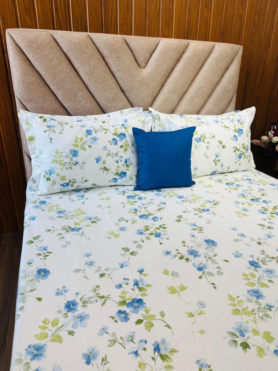 Cotton Bedsheet - PR Blue Flower - Sri Lanka - Image 2