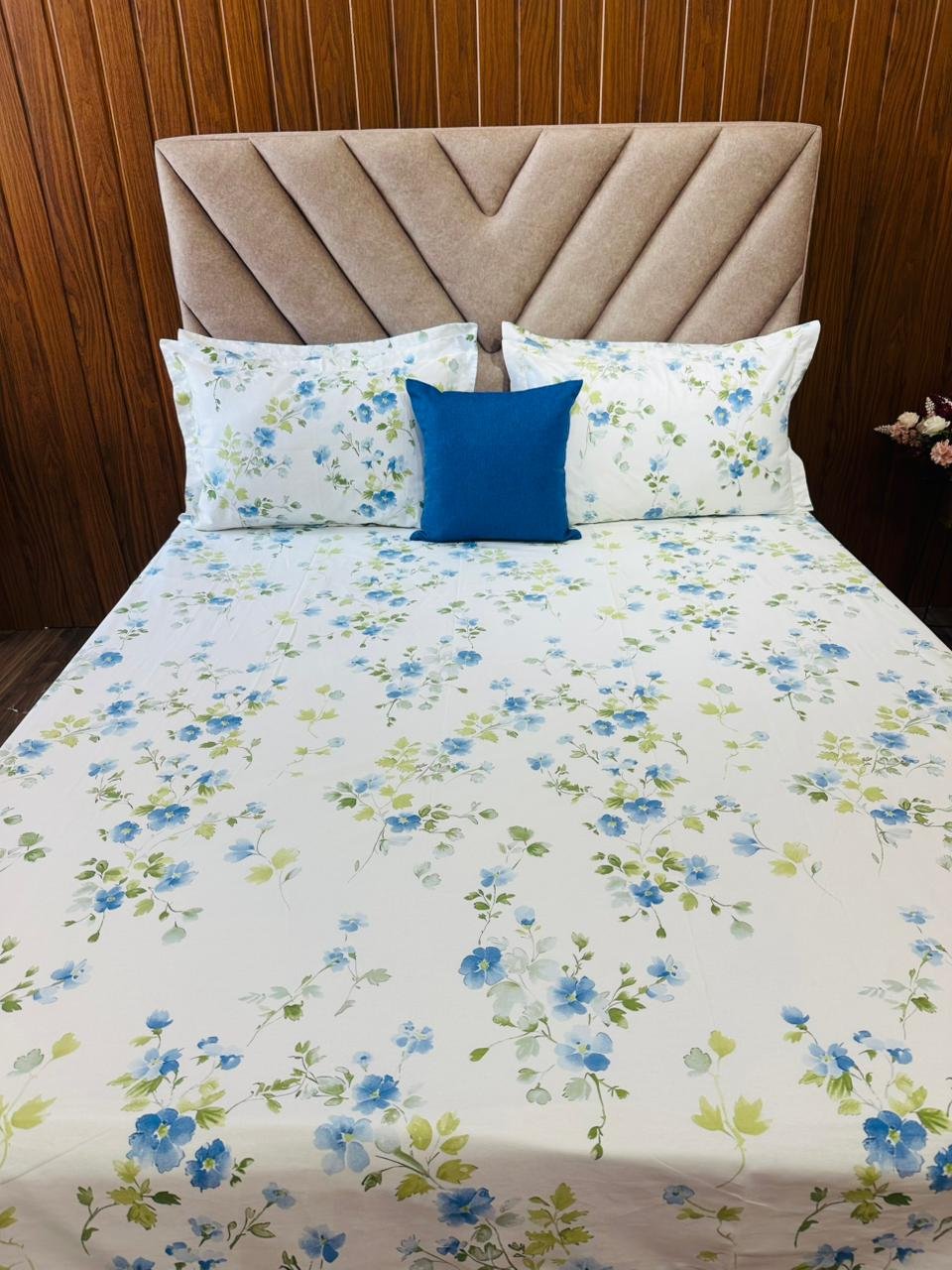 Cotton Bedsheet - PR Blue Flower - Sri Lanka - Image 3