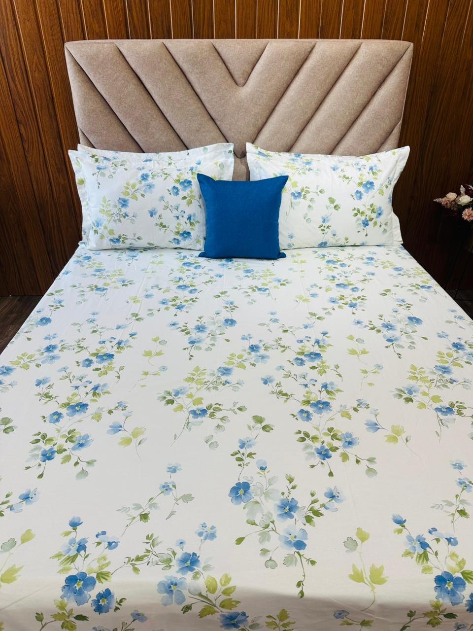 Cotton Bedsheet - PR Blue Flower - Sri Lanka - Image 4
