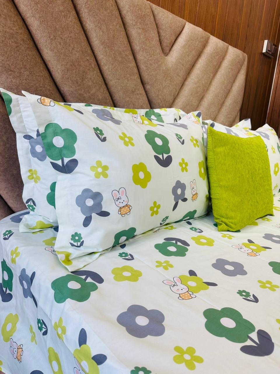 Cotton Bedsheet - PR Green Floral - Sri Lanka