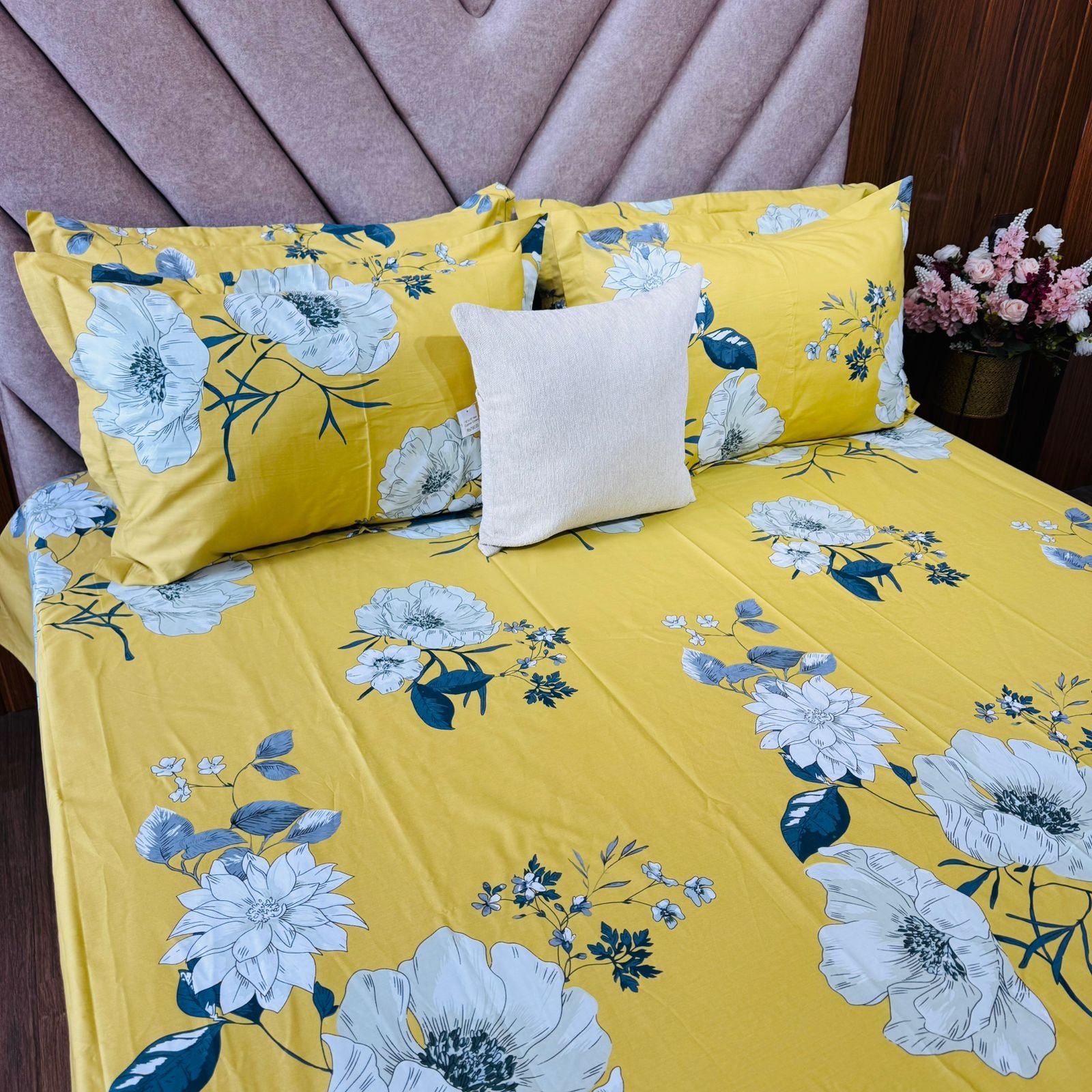 Cotton Bedsheet - PR Yellow Mellow Flowery - Sri Lanka - Image 3
